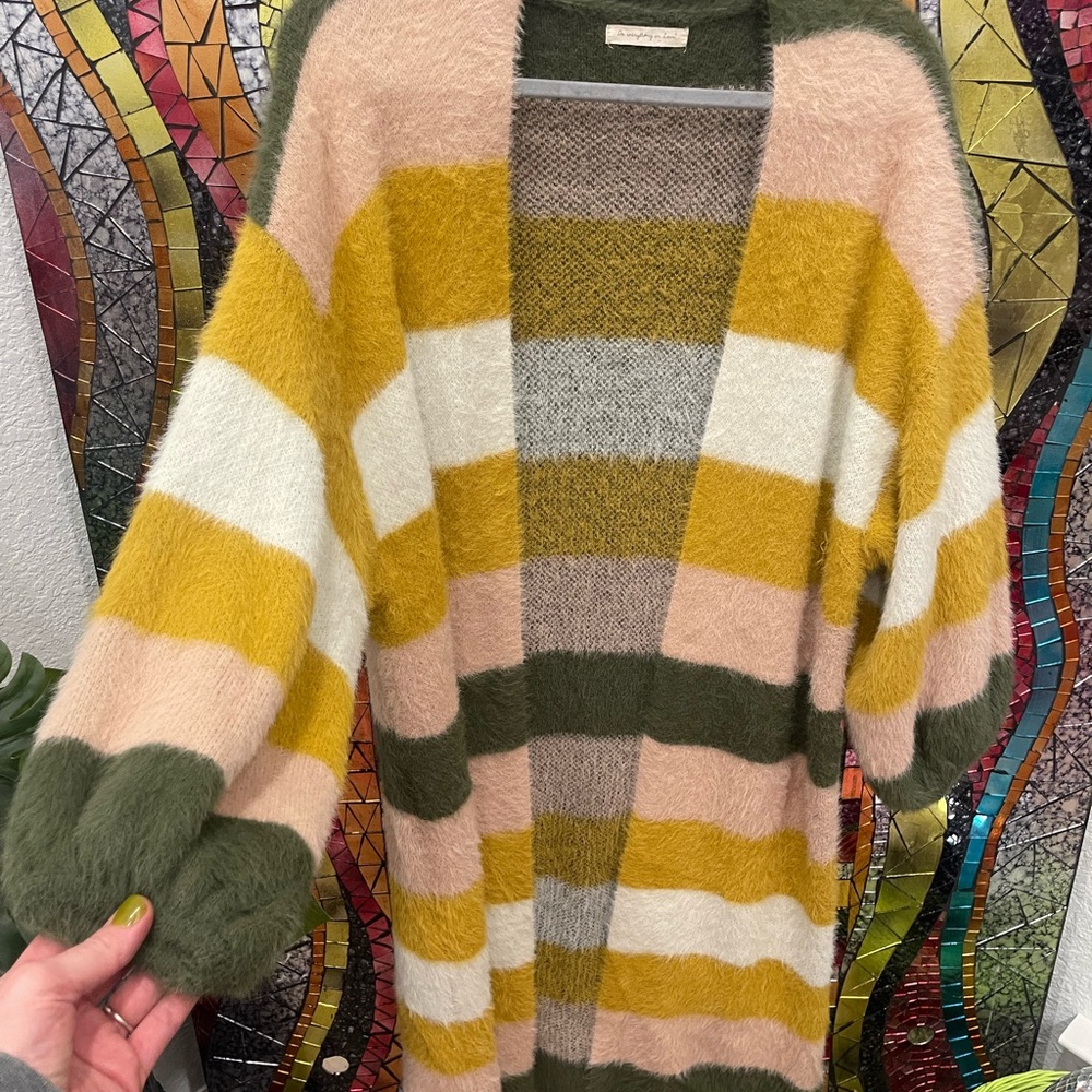 Anthropologie Striped Fuzzy Cardigan